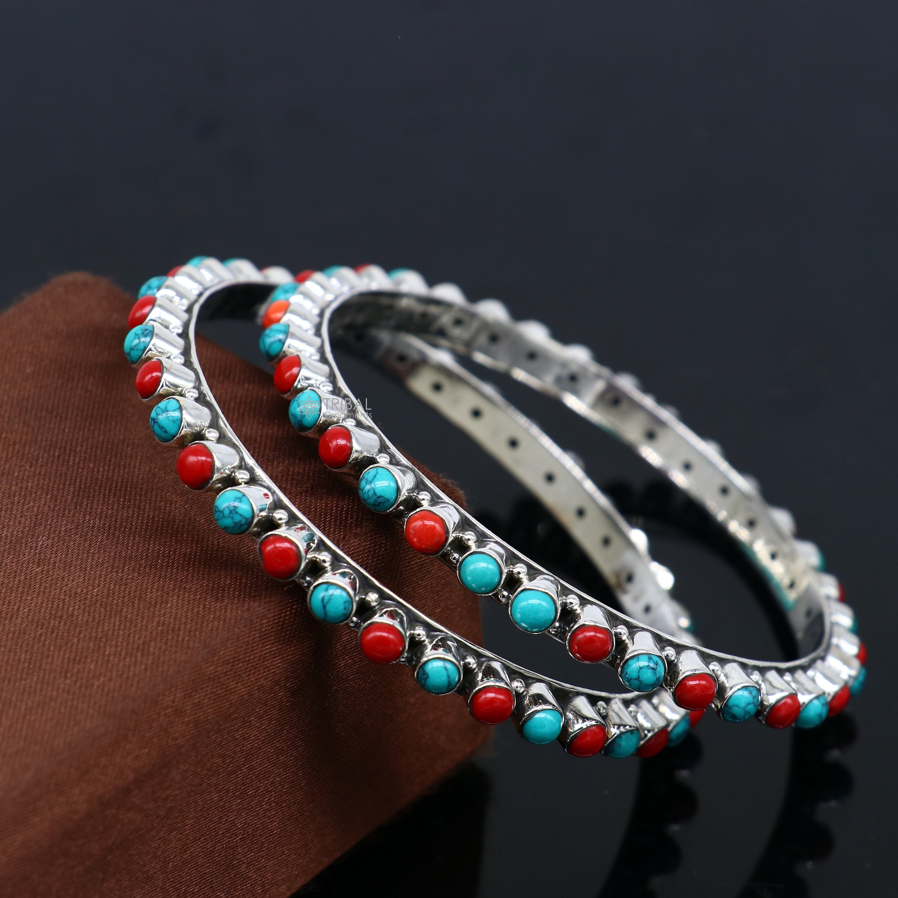 Carmelita Simplicio Zuni Turquoise & Coral Nugget Sterling Silver Cuff  Bracelet